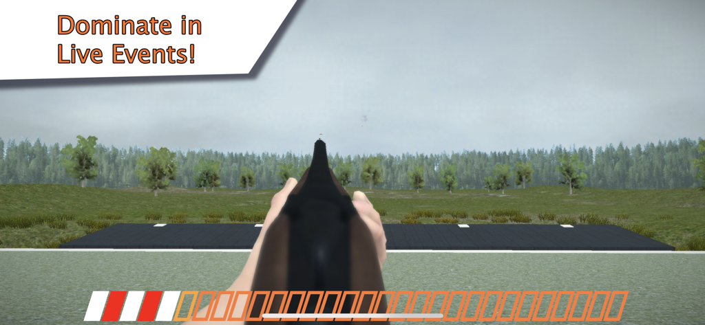 First person perspective of a shotgun aiming at a clay shooting range in Clay Hunt PRO