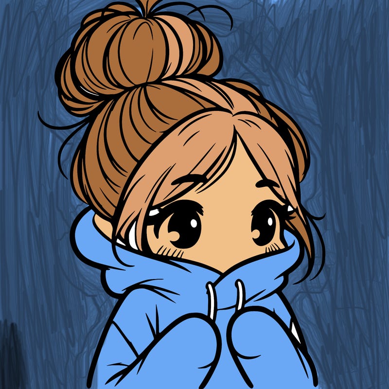 shy girl in big hoodie with messy bun