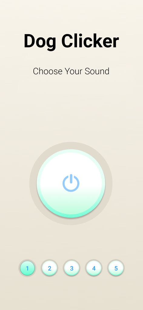 Dog Whistle & Dog Clicker App - Interface of the Dog Clicker app featuring a main button and five sound selection options for training.