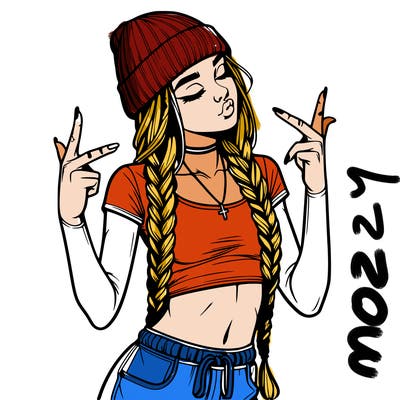 realistic teenage girl with braids and a beanie and crop top doing 🫶🏼