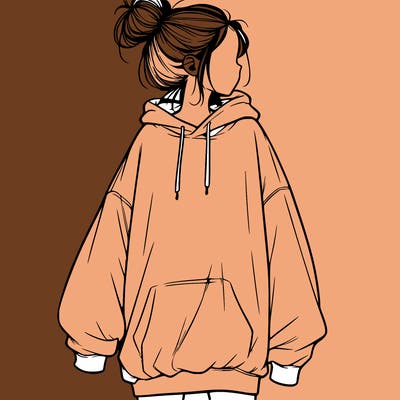 realistic girl with a oversized sweatshirt on and a bun
