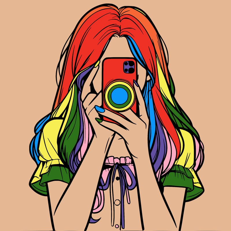 a realistic girl holding her phone taking pictures