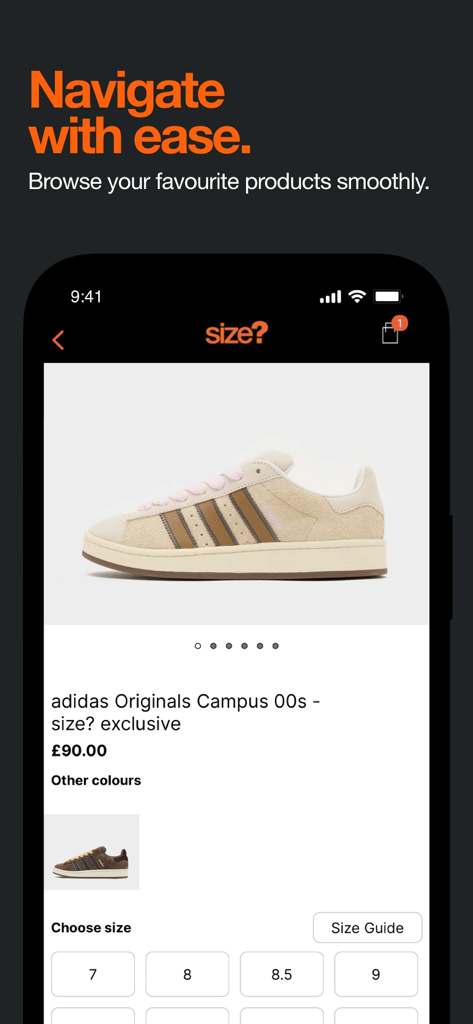 Product page for an adidas Originals Campus 00s size? exclusive sneaker on the size? mobile app.