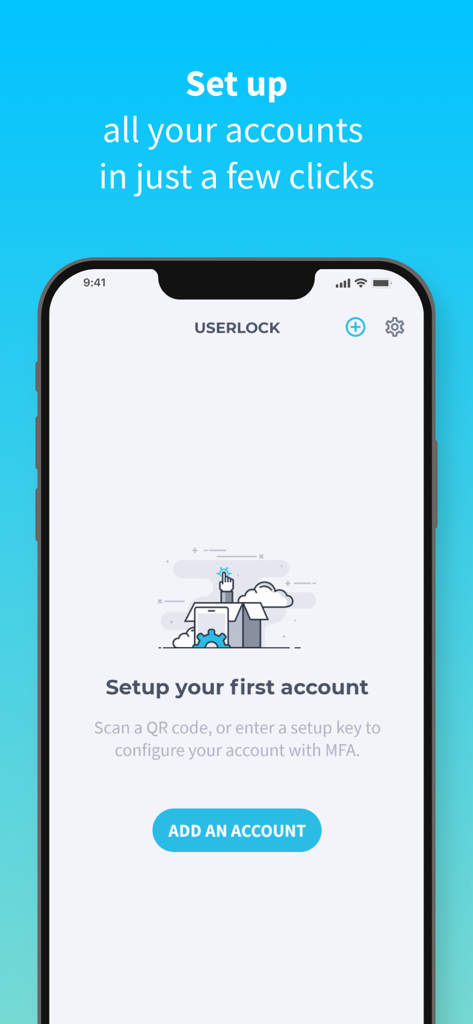 UserLock Push - Tela de integração do aplicativo UserLock Push para configurar uma primeira conta de autenticação multifator