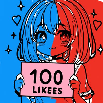 anima girl holding a 100 likes sign in her hand