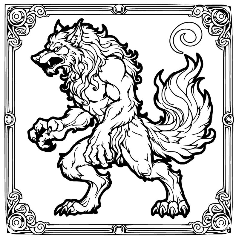 werewolf fantasy style thin outline