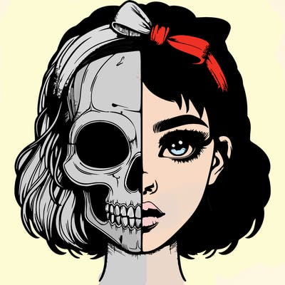 realistic girl with half skull mask