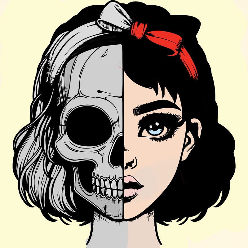 realistic girl with half skull mask