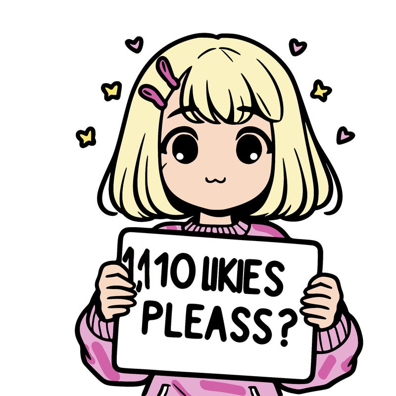 girl holding sign that says 10 likes please?
