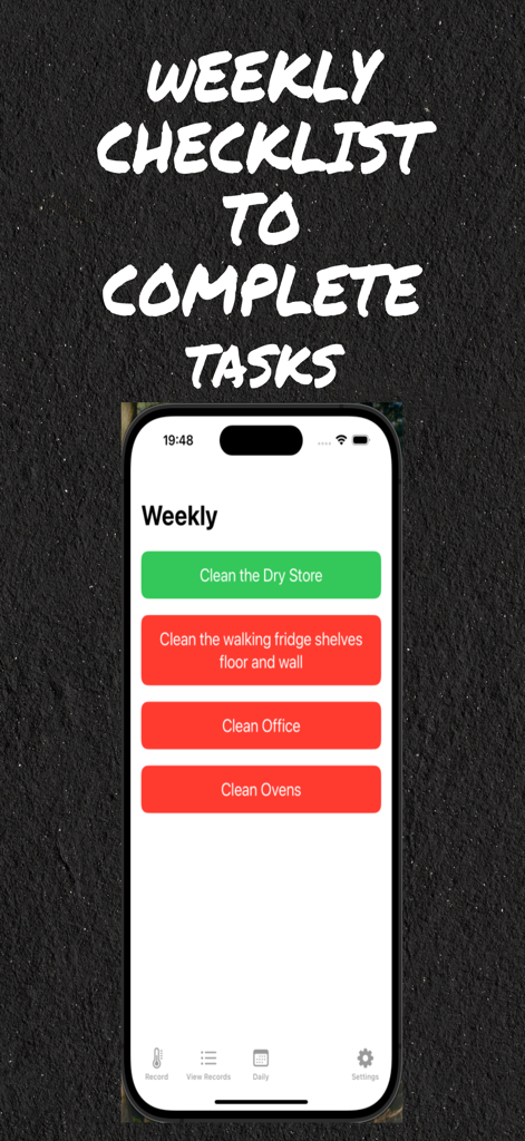 Weekly cleaning and maintenance checklist for food service operations.