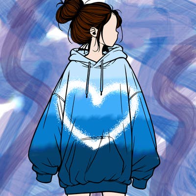 realistic girl with a oversized sweatshirt on and a bun