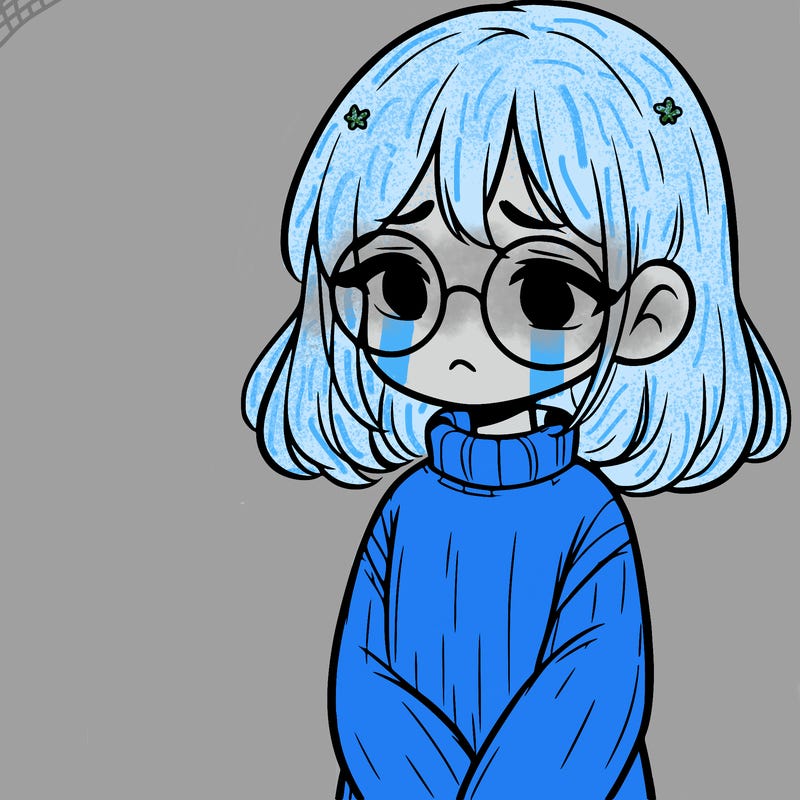 sad girl with glasses in a sweater