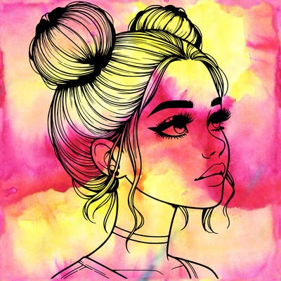 realistic girl with buns on the top of her head