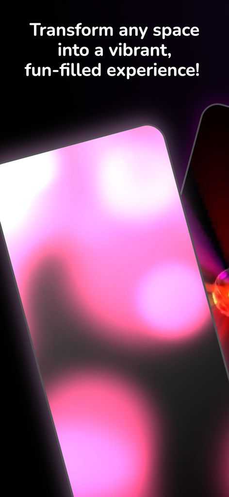 Uma tela de celular exibindo padrões de luzes rosa e roxas brilhantes para ambiente.