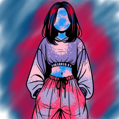 realistic girl faceless with baggy pants and a crop top