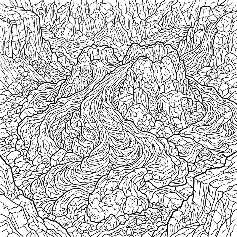 Dive into a geological adventure with this captivating rhyolitic lava flows coloring page, crafted specifically for creative teens. Explore intricate textures and cooling patterns as you bring this dynamic volcanic landscape to life with your colors.
