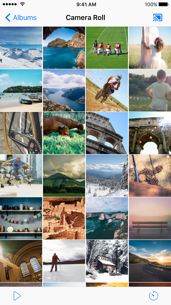 Cast Player app displaying an iPhone camera roll grid for Chromecast casting