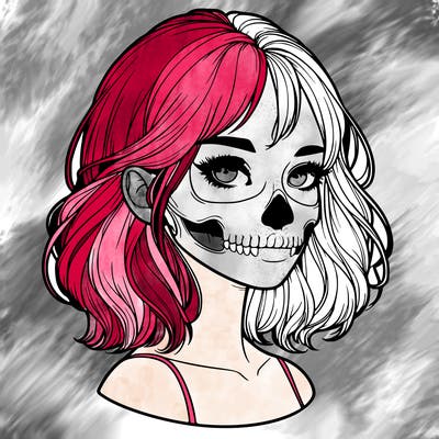 realistic girl with skull