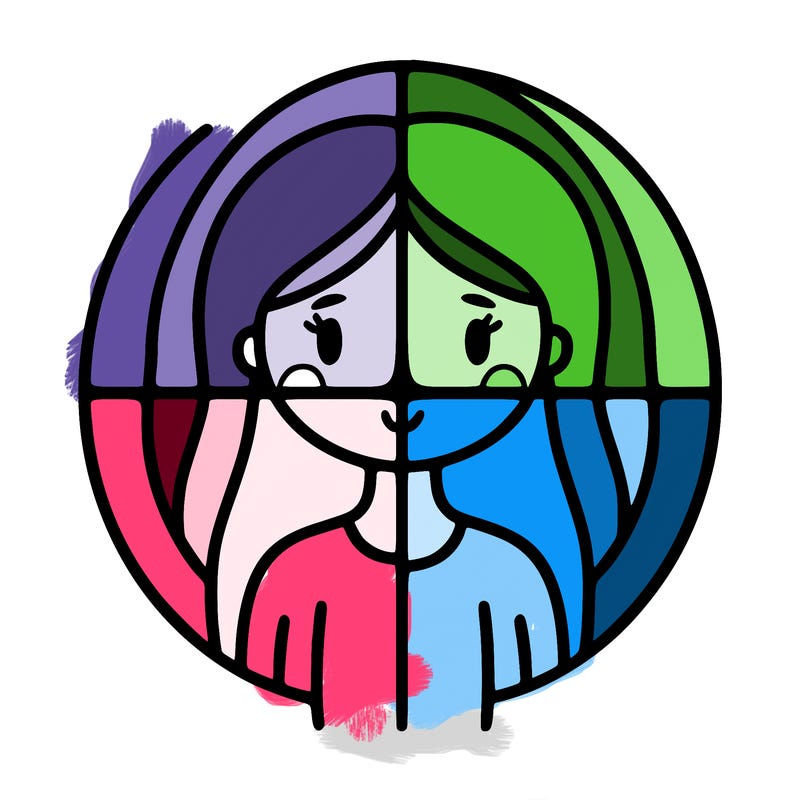 girl split into 4 peace