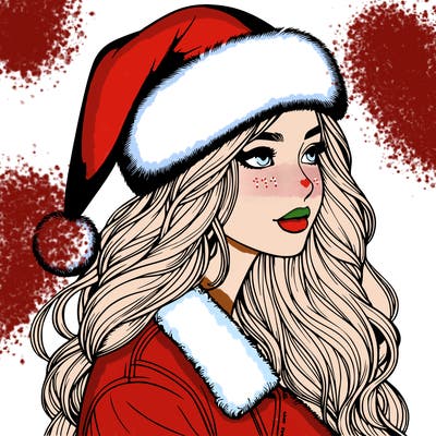 realistic girl in santa hat