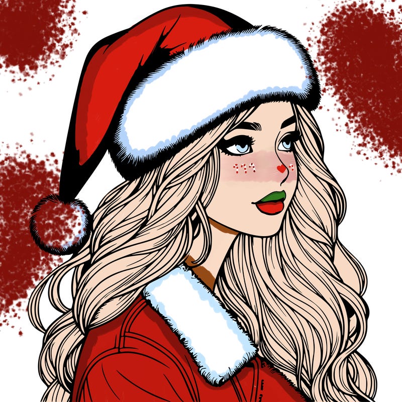 realistic girl in santa hat