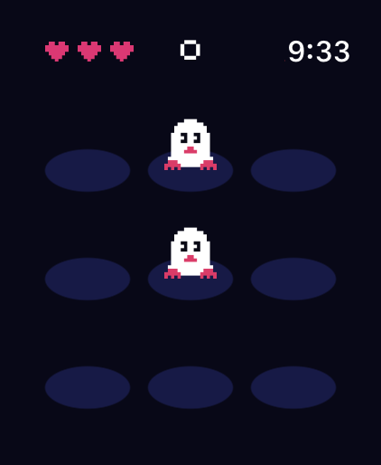 A pixel art whack a mole style game on Apple Watch with retro graphics