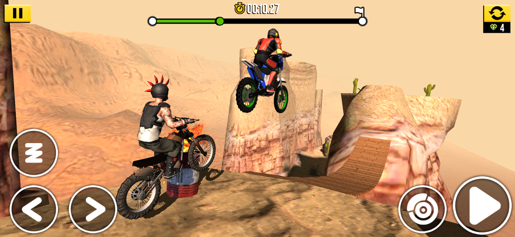 Trial Xtreme Legends - Pilotos de motocross compitiendo en un circuito de obstáculos en un cañón desértico en Trial Xtreme Legends