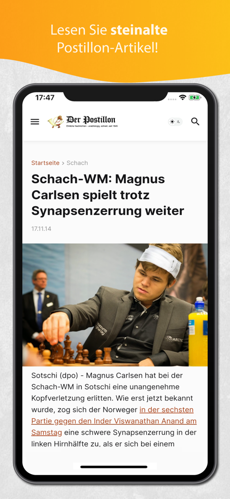 A screenshot of a satirical news article in The Postillon mobile app.