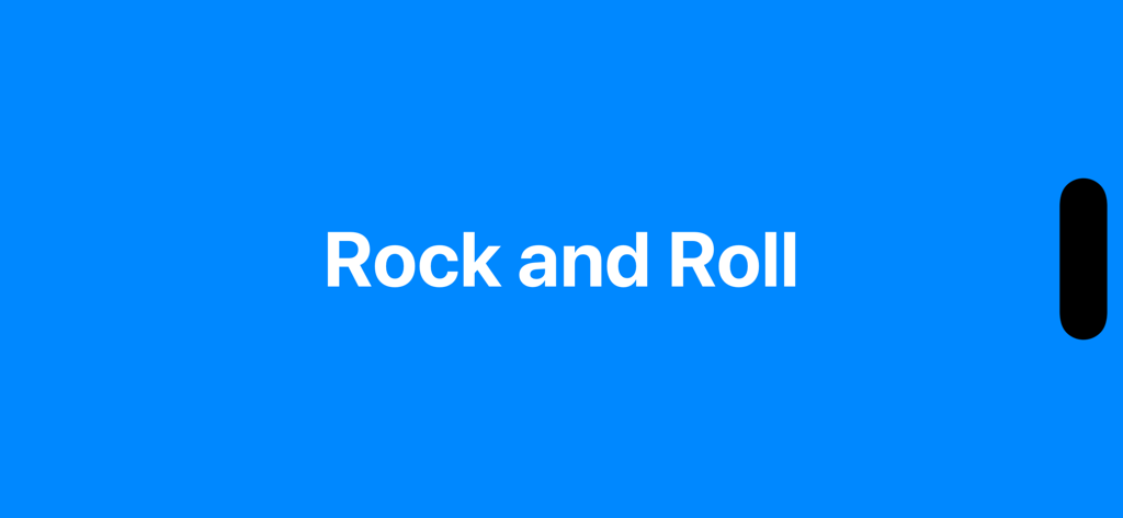 Charades In Line - Tela de jogabilidade do aplicativo Charades In Line exibindo o texto Rock and Roll como uma dica para adivinhar em um fundo azul