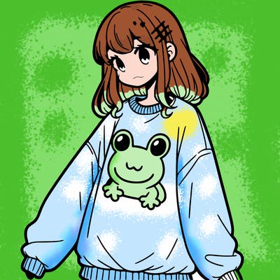 girl wearing frogging sweatshirt