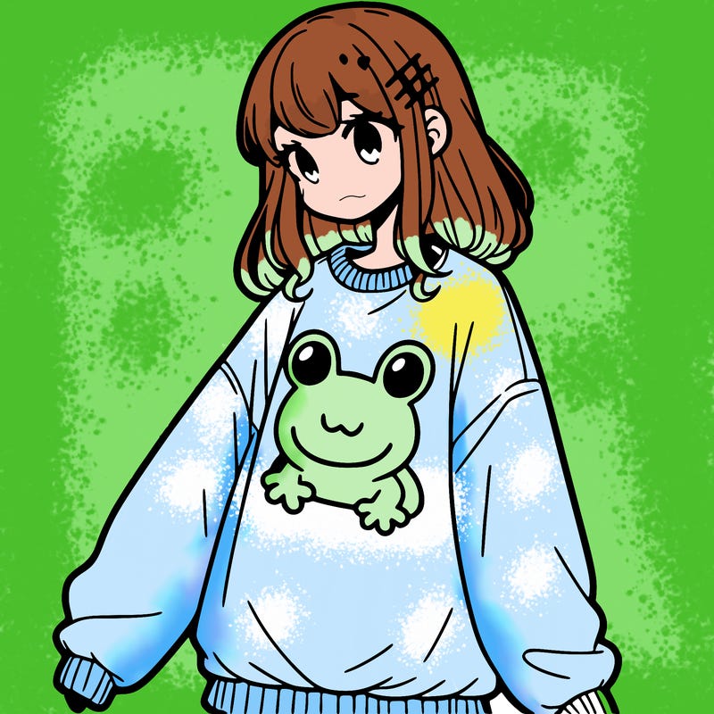 girl wearing frogging sweatshirt