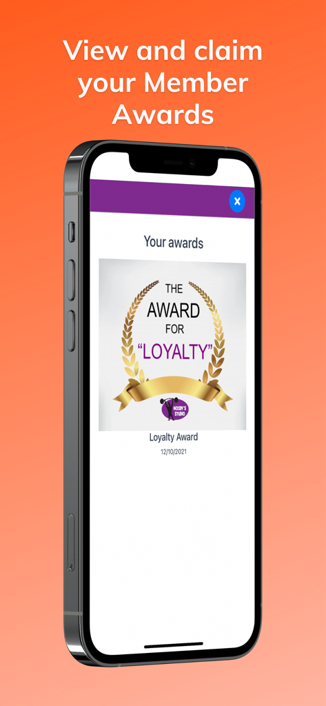 ClubRight app screen displaying a digital member loyalty award.