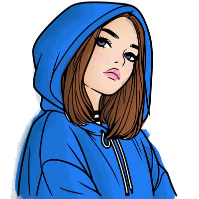 a realistic girl in a hoodie