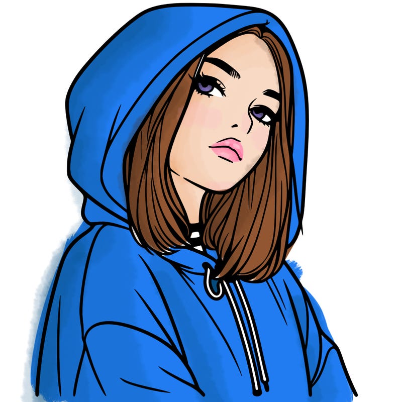 a realistic girl in a hoodie