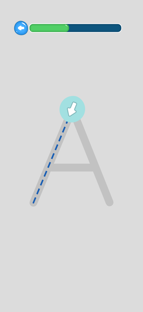 Учимо Азбуку  Serbian Alphabet - Pädagogischer Spielbildschirm für Kinder, der eine Nachzeichnungsanleitung für den serbischen kyrillischen Buchstaben A zeigt