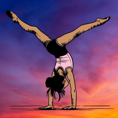 realistic gymnastic hand stand girl in four splits