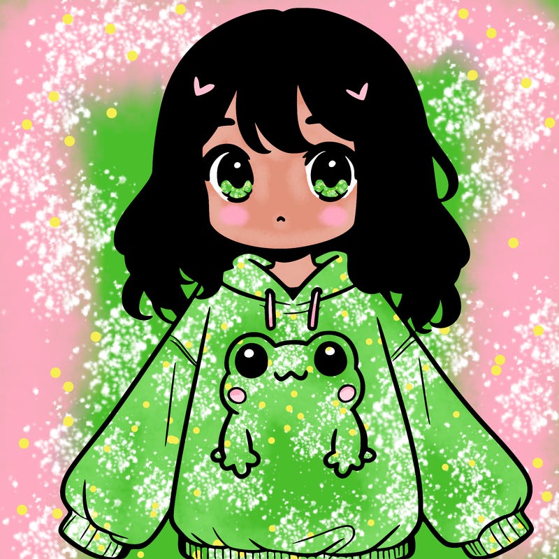 girl wearing frogging sweatshirt