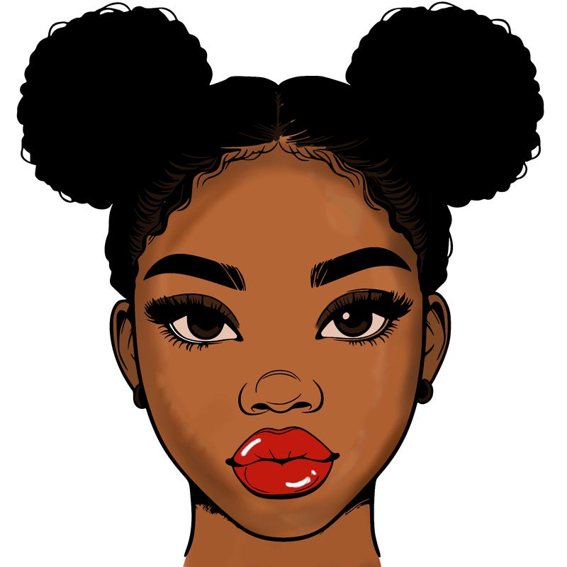 realistic black woman with two buns