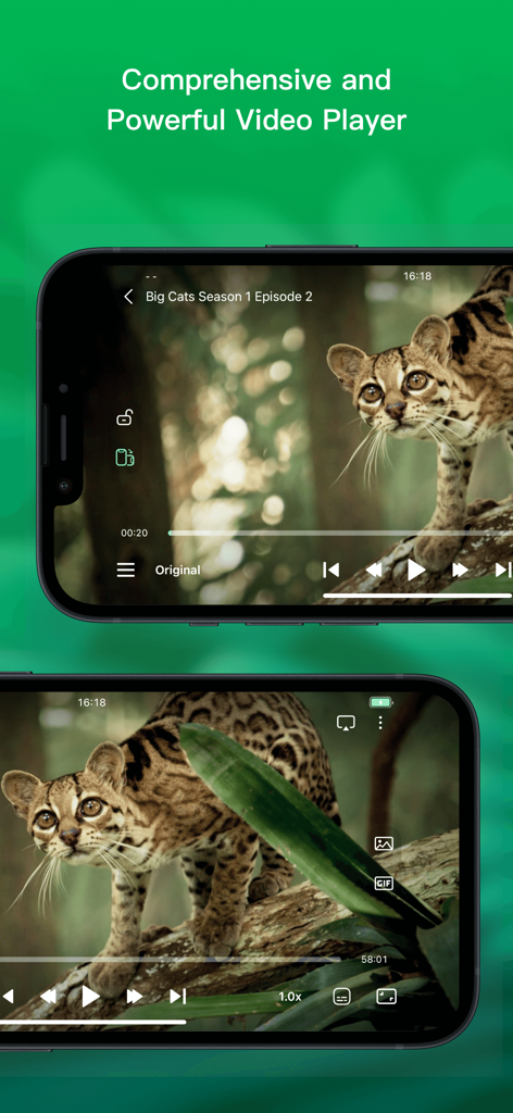 VidHub app interface showing high definition video playback with advanced controls on two iPhone screens