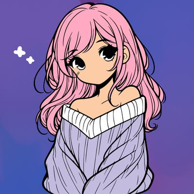 shy pretty girl wearing a sweater that is falling off one shoulder portrait