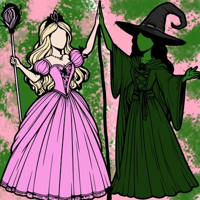 detailed realistic split of a princess and a witch