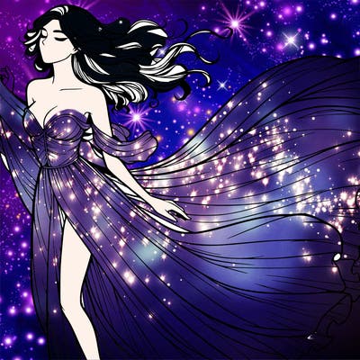 realistic woman in dress flowing the the wind