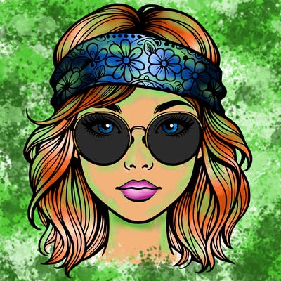 hippie girl with glasses realistic