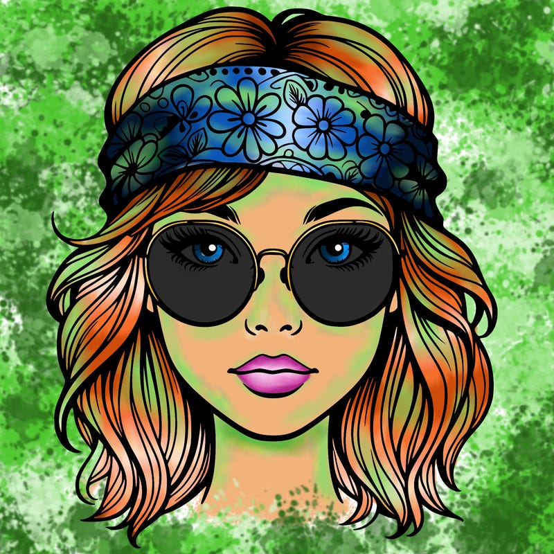 hippie girl with glasses realistic