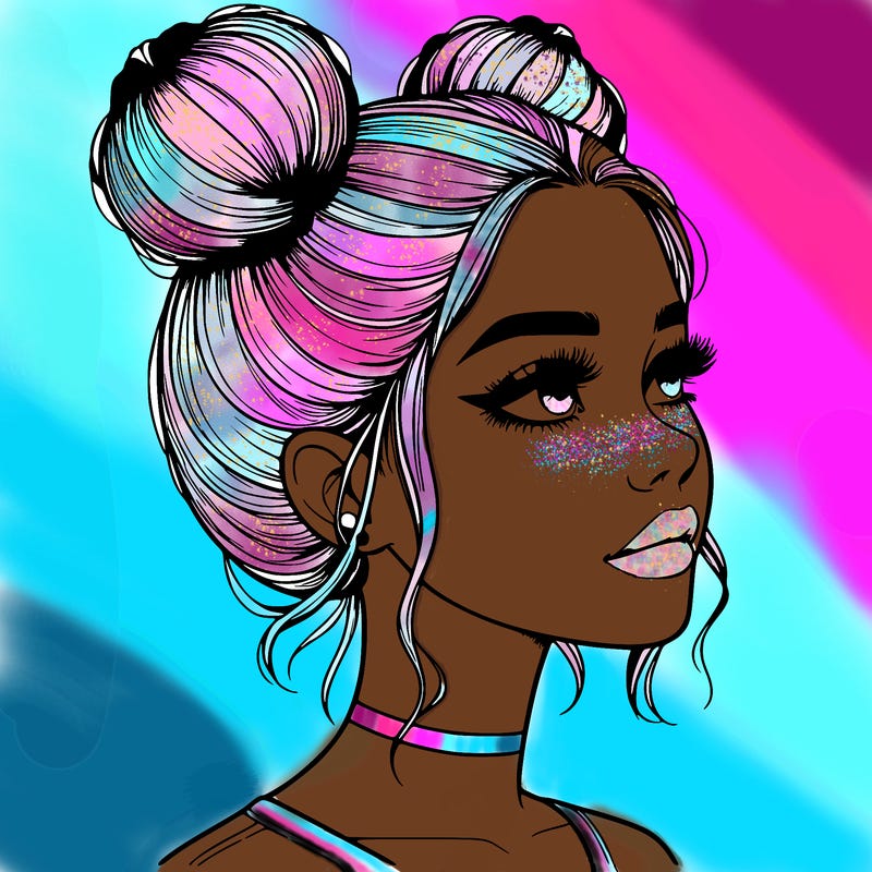 realistic girl with buns on the top of her head