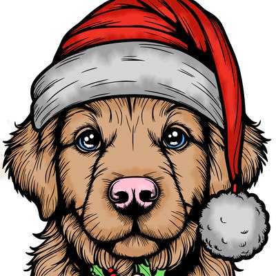 realistic dog with a christmas hat