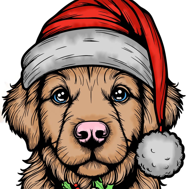 realistic dog with a christmas hat