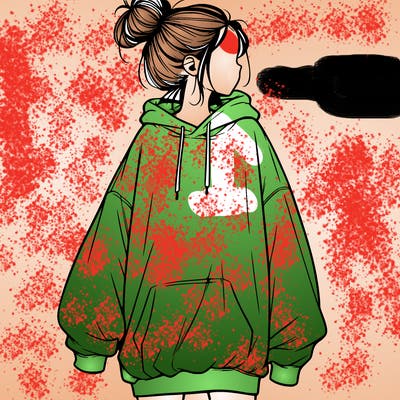 realistic girl with a oversized sweatshirt on and a bun