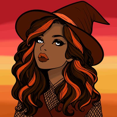 realistic witch girl with wavy hair and lips