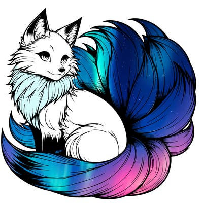 realistic detailed 9 tailed anime fox